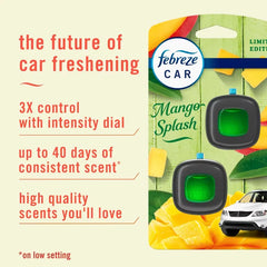 Febreze Car Air Freshener Vent Clip Mango Splash - 2ct: Oil, Non-Powered