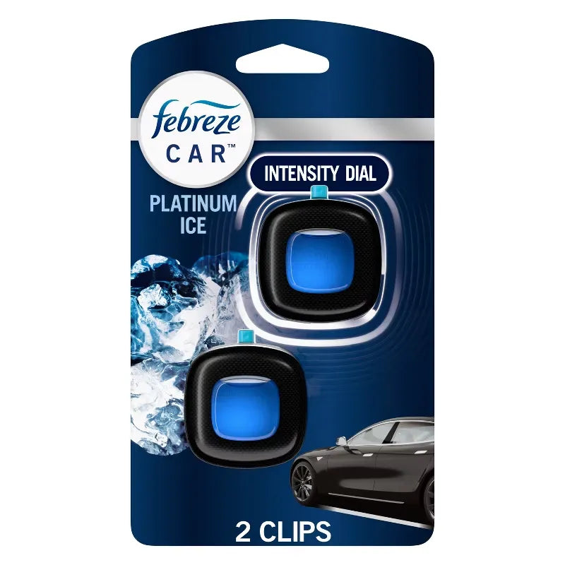 Febreze Car Air Freshener Vent Clip - Platinum Ice Scent - 0.14 fl oz/2pk: Adjustable Fragrance, Phthalate-Free