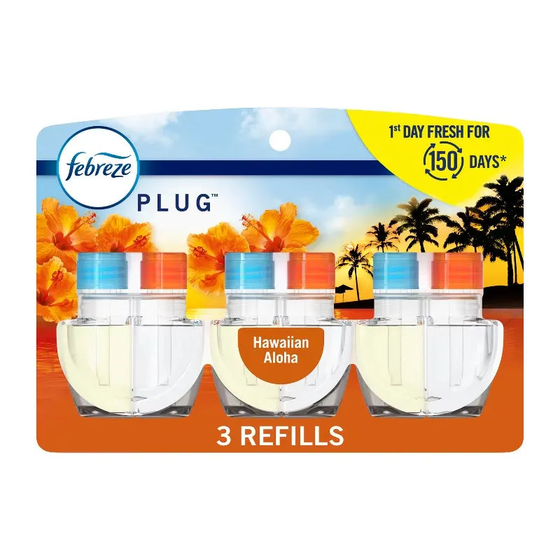 Febreze Odor-Fighting Fade Defy Plug Air Freshener Refill - Hawaiian Aloha - 0.87 fl oz: Dye-Free, Phthalate-Free, Electric-Powered