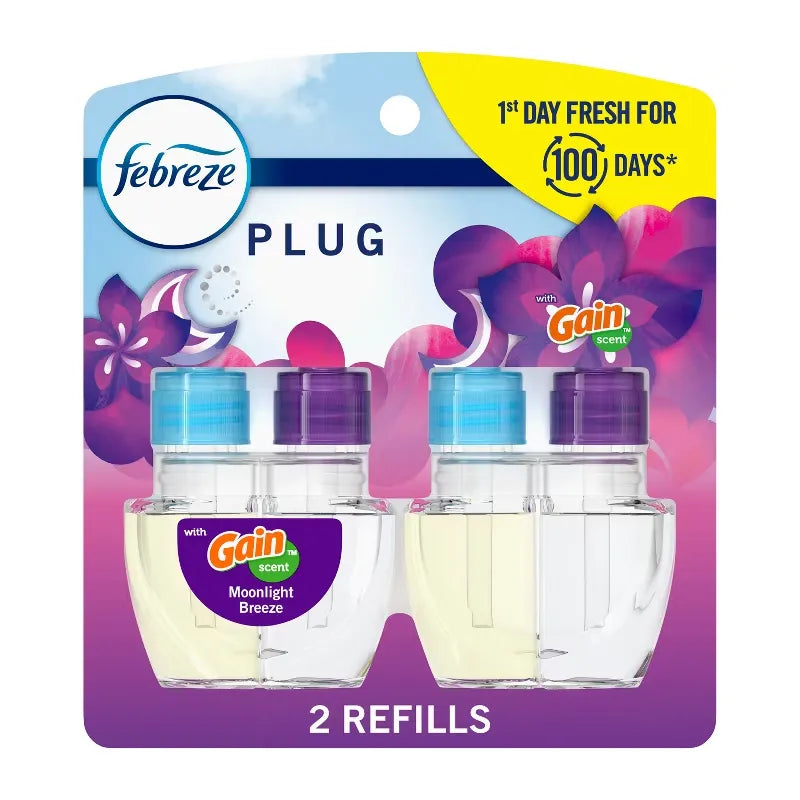 Febreze Odor-Fighting Fade Defy Plug Air Freshener Refill - Gain Moonlight Breeze - 0.87 fl oz/2pk: Disposable, Adjustable Fragrance Setting, Electric