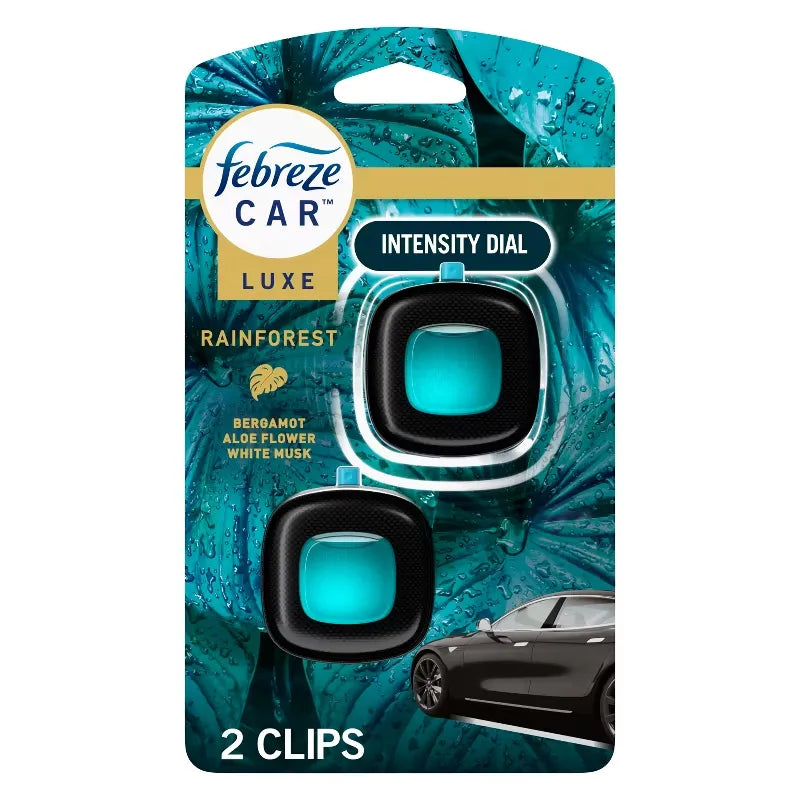 Febreze Luxe Car Air Freshener - Rainforest - 0.14 fl oz/2ct: Phthalate-Free, Adjustable Fragrance, Oil, Disposable