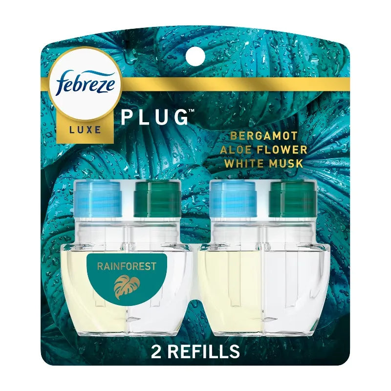 Febreze Luxe Plug Dual Refill Air Freshener - Rainforest - 1.75 fl oz/2ct: Disposable, Dye-Free, Phthalate-Free, Adjustable Fragrance