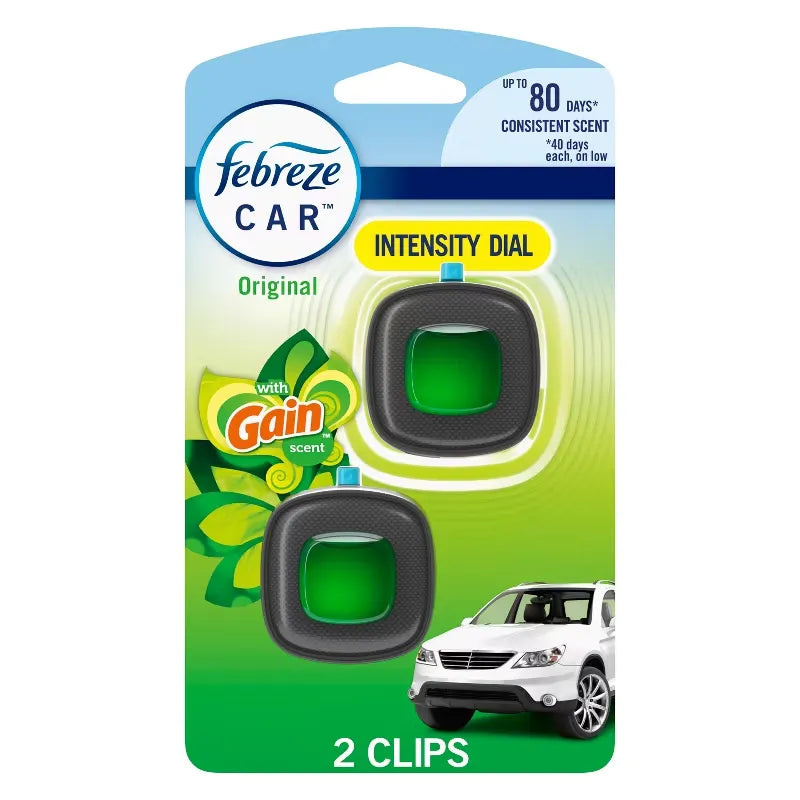 Febreze Car Air Freshener Vent Clip - Gain Original - 0.13 fl oz/2pk: Oil, Phthalate-Free, Disposable