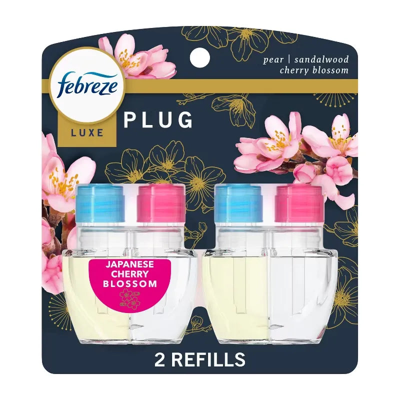 Febreze Dual Plug Air Freshener Refill Plug -Japanese Cherry Blossom - 1.75 fl oz/2pk: Disposable, Adjustable Fragrance Setting, Dye-Free